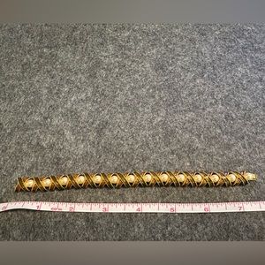 Joan Rivers Amber and Faux Pearl Gold Colored Bracelet Vintage 90s